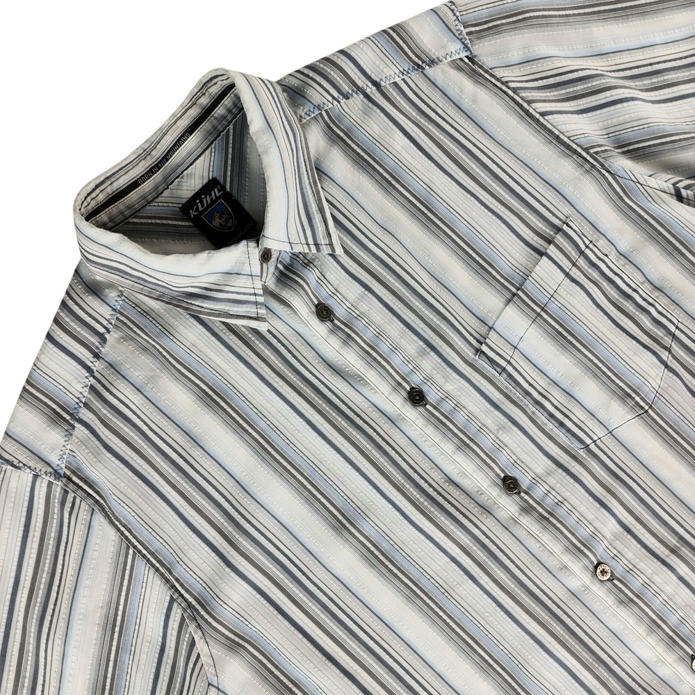 Kuhl Button Down‎ Shirt Mens M Blue Striped Short Sleeve Recycled Organic Blend
